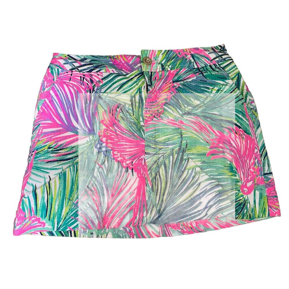 Lilly Pulitzer Nicki skort scarlet macaw feather tropical print women's size 6